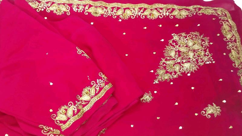 Saree with blouse art silk Rose kasab kardana des