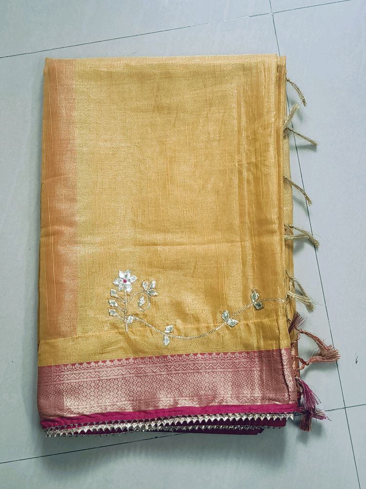 Yellow Color Threaded Border Saree