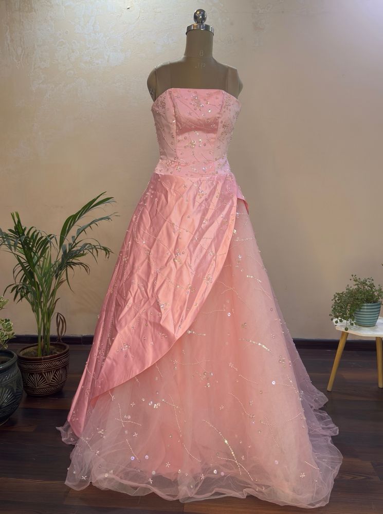 Pink Heavy Embellished Multi Layered Gown