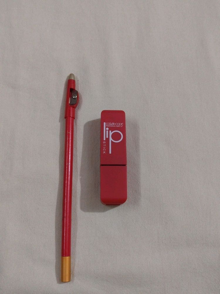 Red Pencil Sindoor And Lipstick