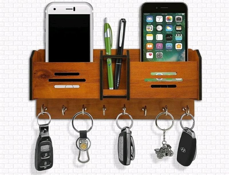 A Good Wooden Key Holder With Phone Holding