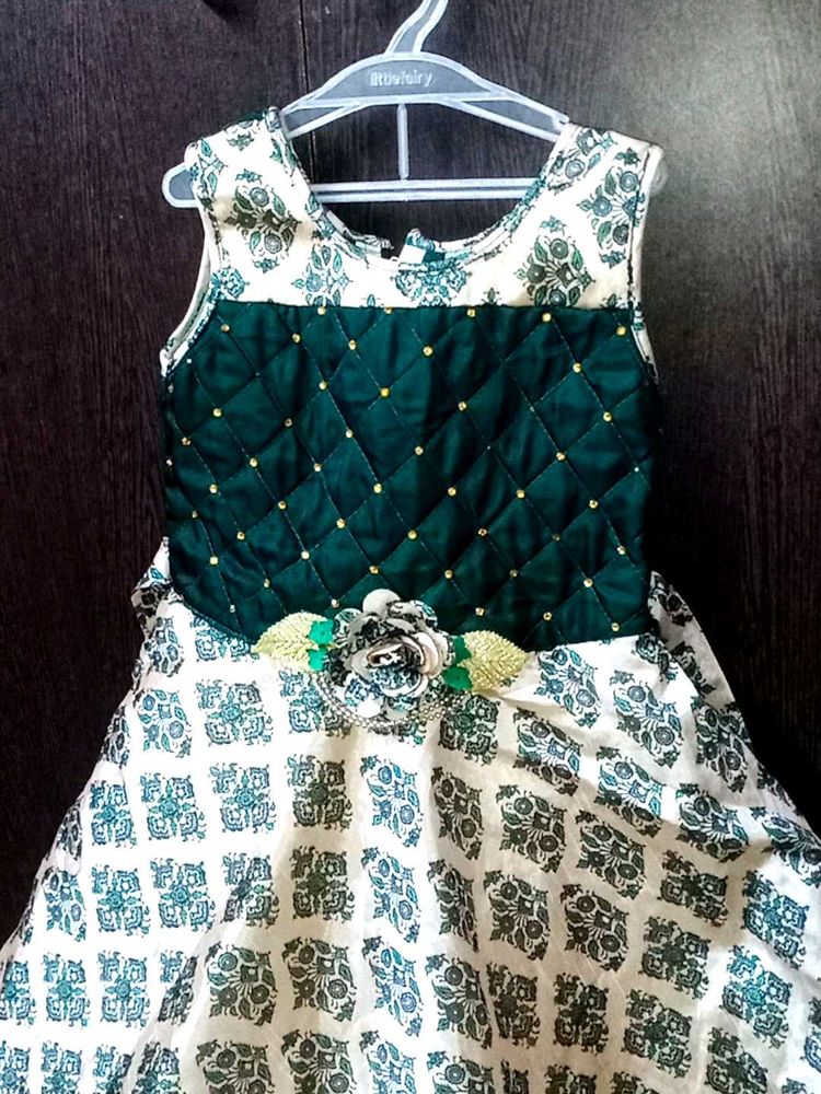 Floral And Stone Design Work Baby Frock