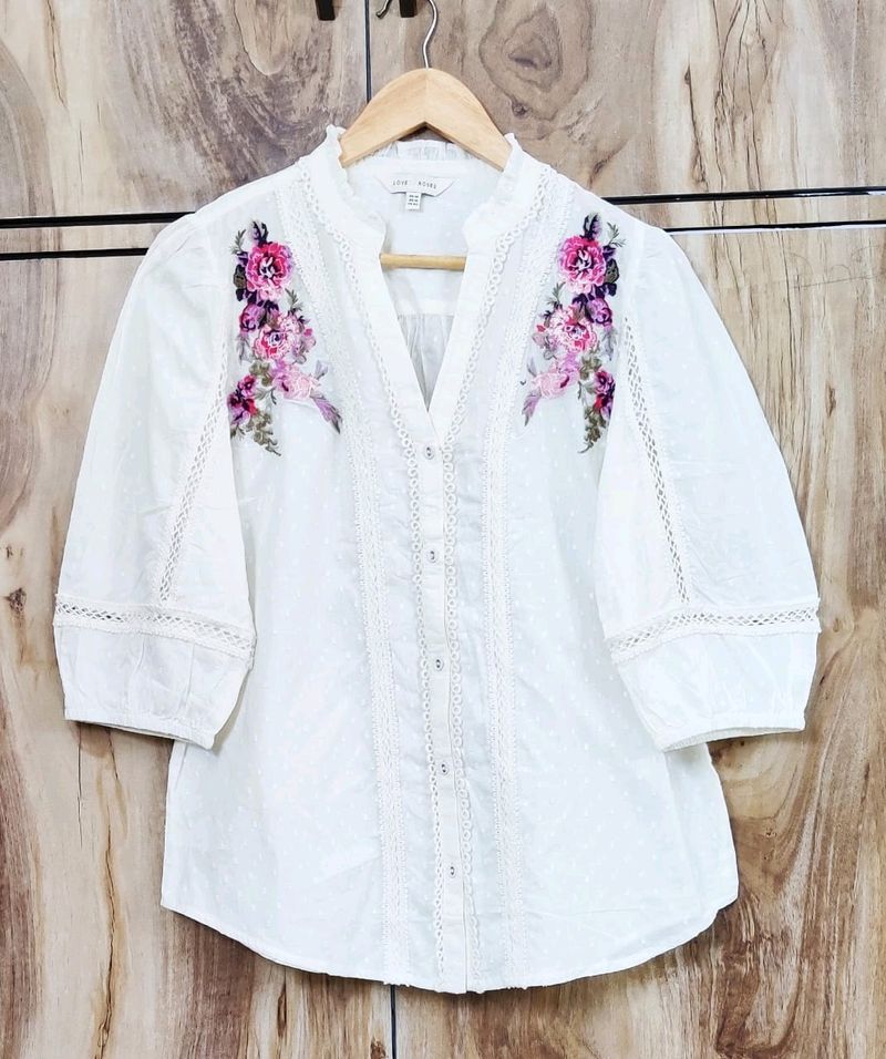 Off White Embroidery Work Shirt Size-40