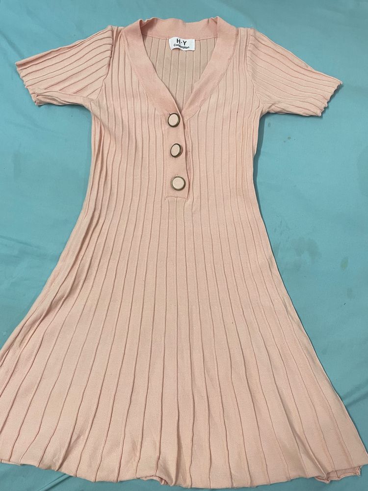 Peach Button Dress