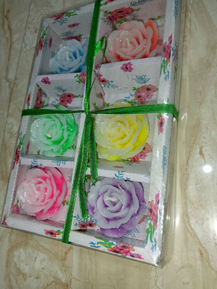 Rose Flower Floatting Candles 6 Multi Colour Diya