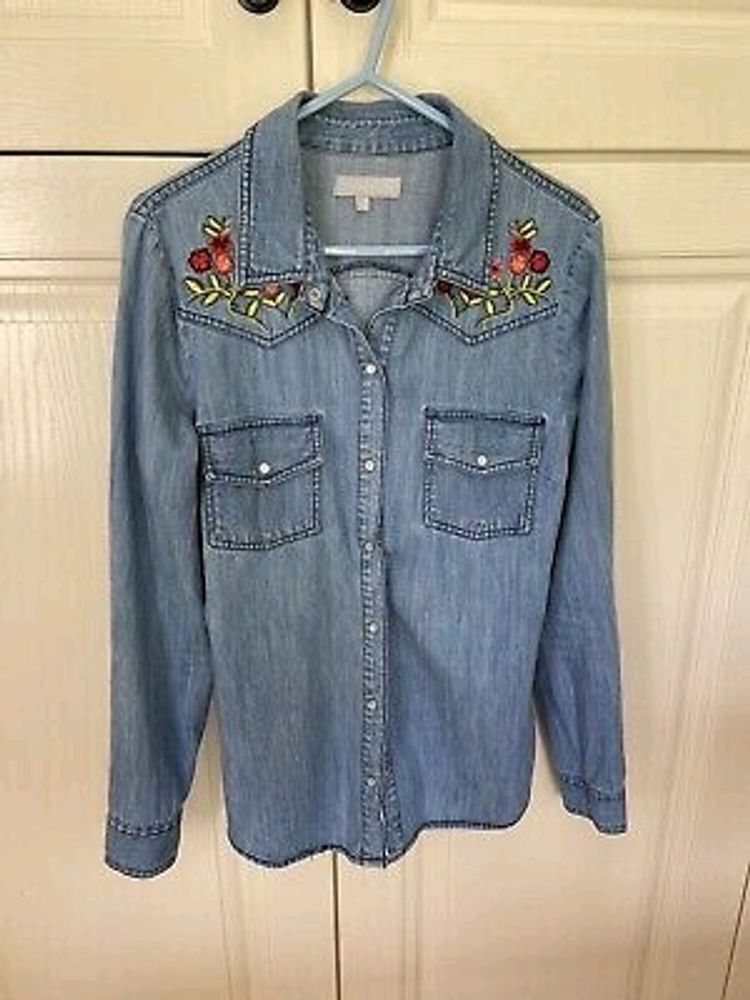 RedHerring Denim Shirt Floral Embroidered