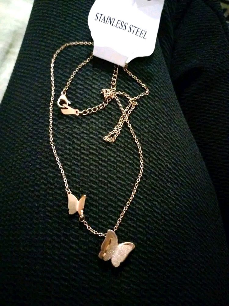 Butterfly Necklace No Stone Rose Gold Plated