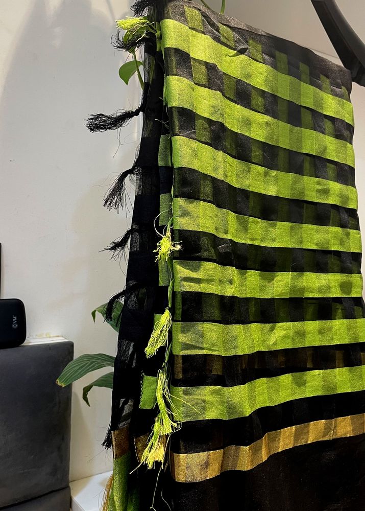 Checked Black And Green Beautiful Saree