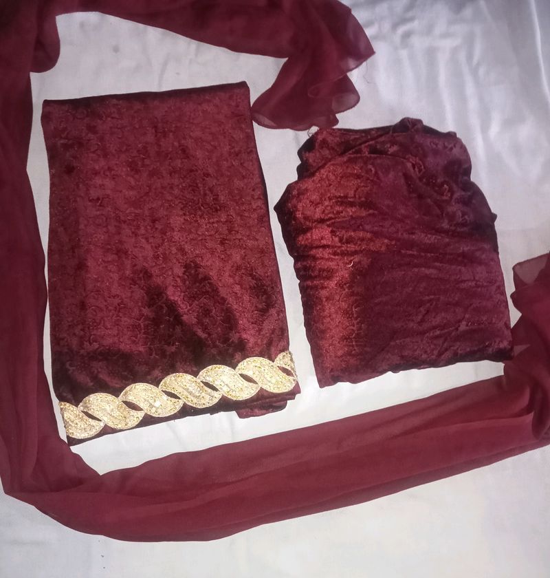 ⏬Price Drop⏬Maroon Colour Chinelle Salwar Suit