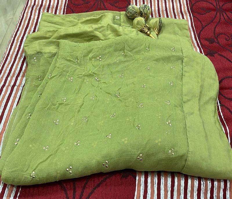 Chiffon Dupatta In Olive Shade