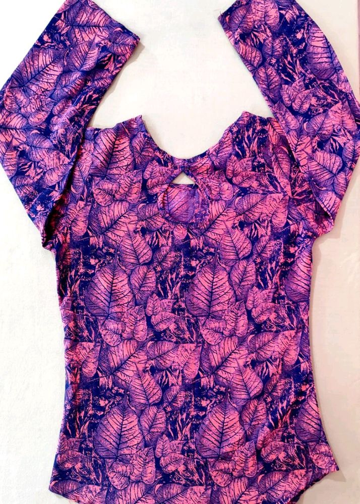 Pink Leaf Print Top