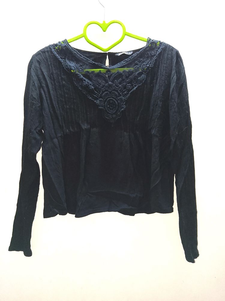 ZUDIO Black Lace Top Full Sleeved