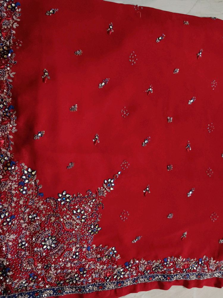 Red Bridal Zardozi Saree