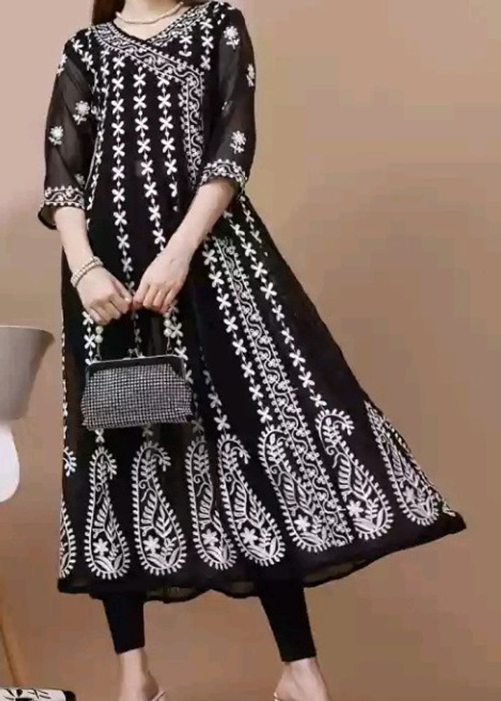 Black Georgette Chikankari Anarkali Kurta