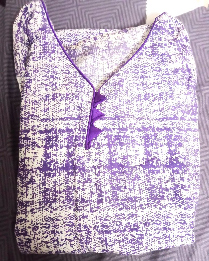 Purple White Printed Staight Kurta