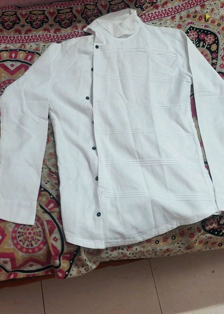 White Mandarin Collar Shirt