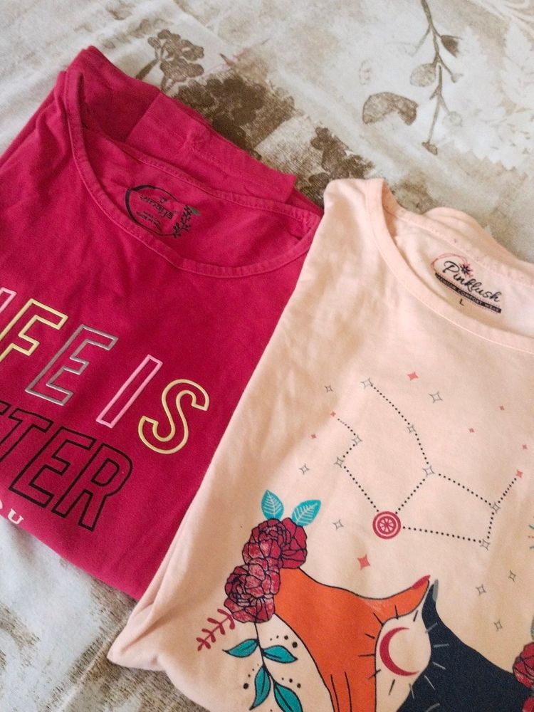 2 Full Sleves T Shirt Of Colour Peach And Magenta