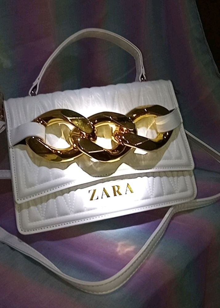 Zara White Handbag/sling Bag In New Condition