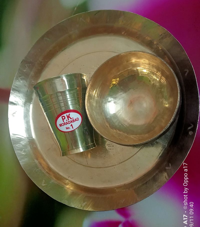 Brass Plate Glass And Bowl,One Cotton Saree Free