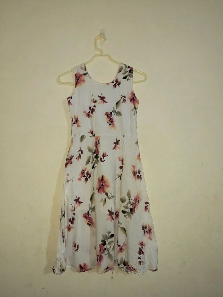 off-white floral designed frock