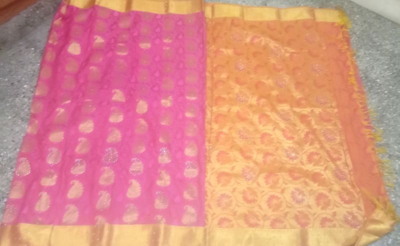 Art Silk Saree With Stoned Stitched Blouse