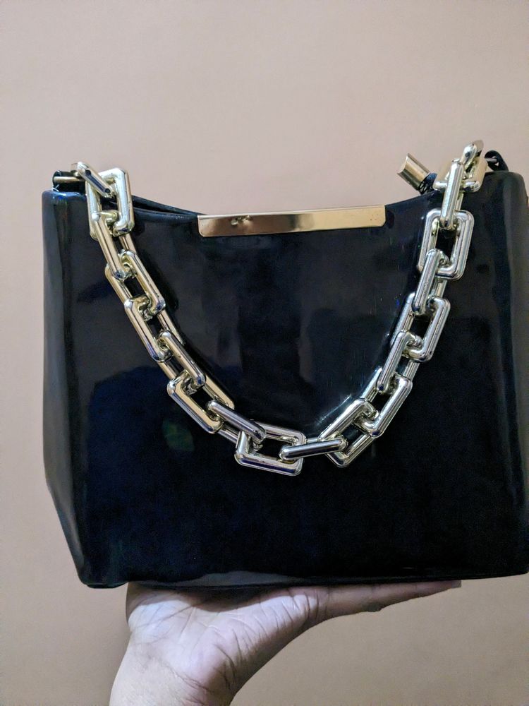 Black Shiny Hand Bag