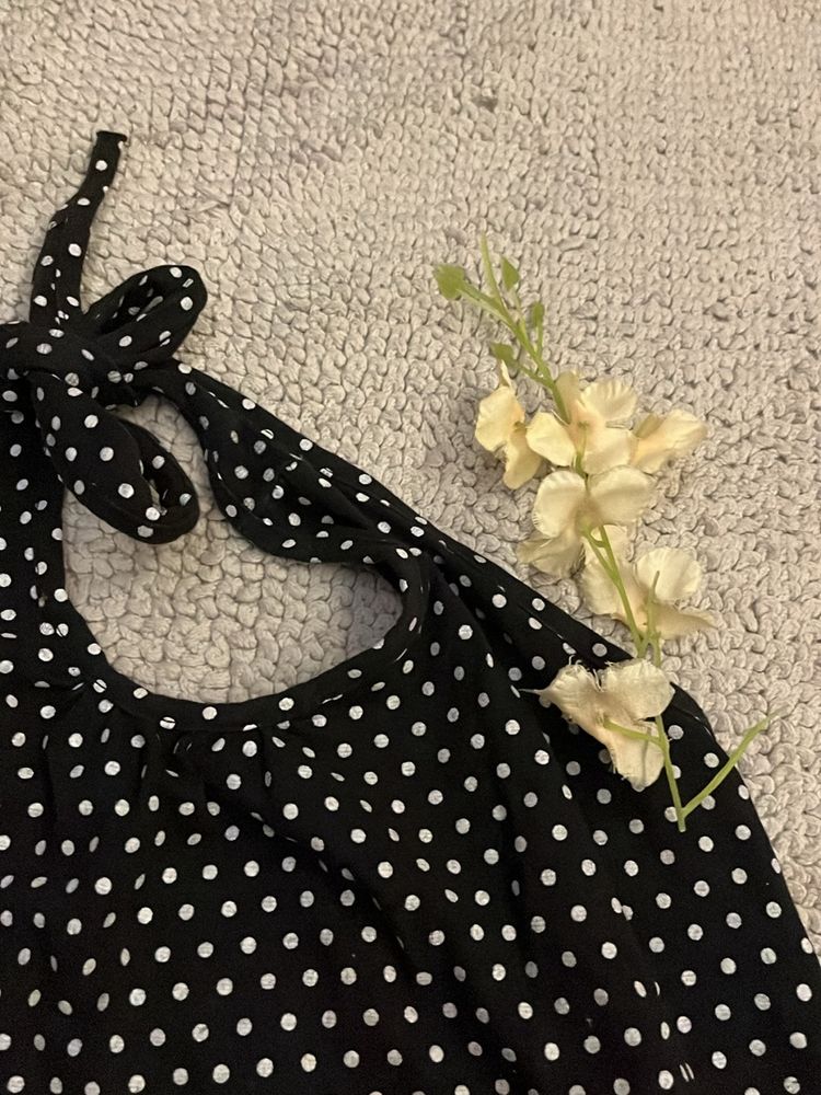 Black Polka Dots Halter Neck Top