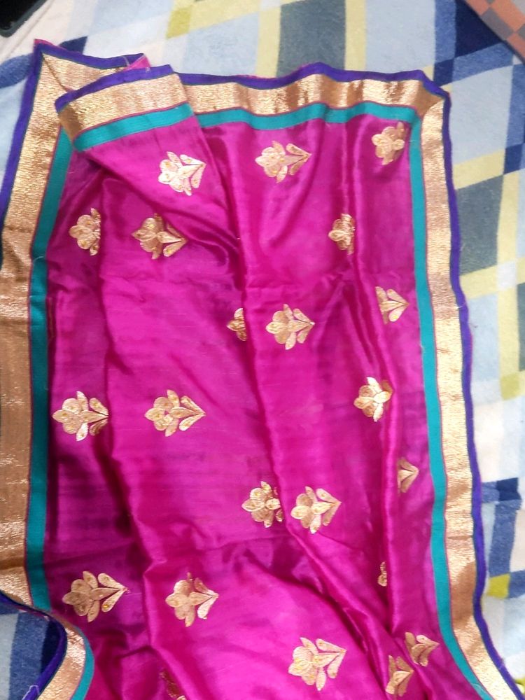 (FREE SHIPPING)  Pink Silk Saree With Tailormade B