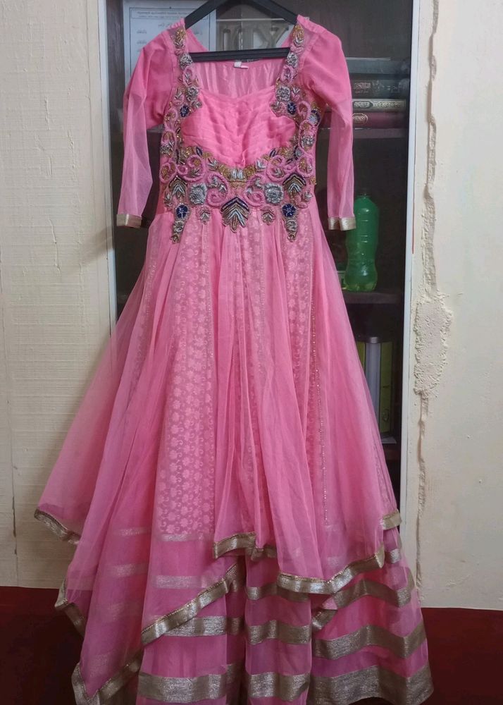 50% Offer Large Gown With Dupatta,Pink Color