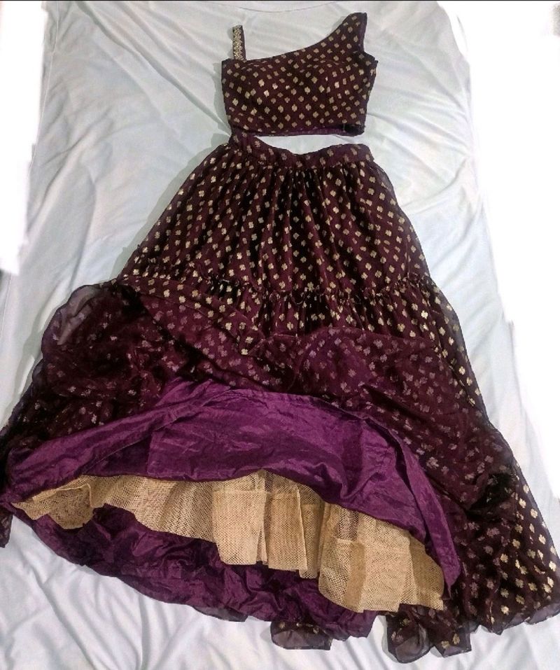 Burgundy Ethnic skirt and top full flared & Heavy