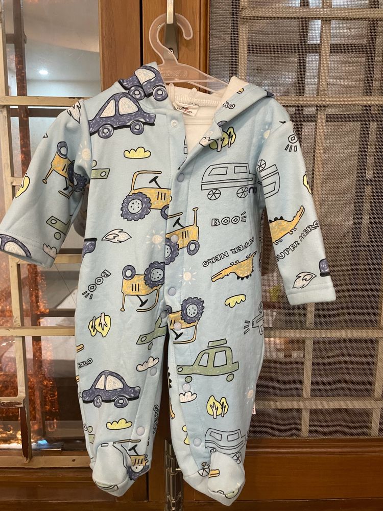 Car Print Fleece Baby Romper