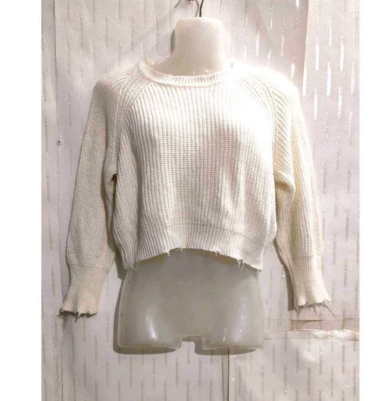 White Crop Sweater for Women's