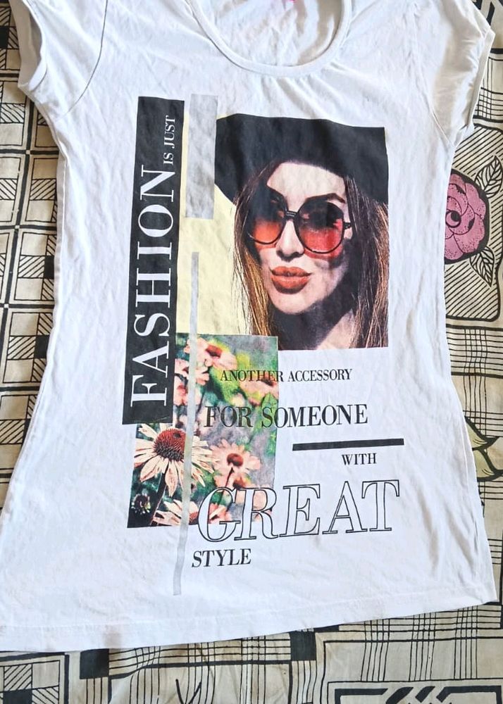 Women Printed T-shirt White.