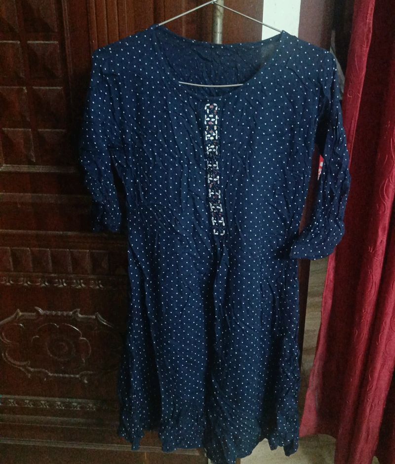 Navy Blue Polka Dot Kurti