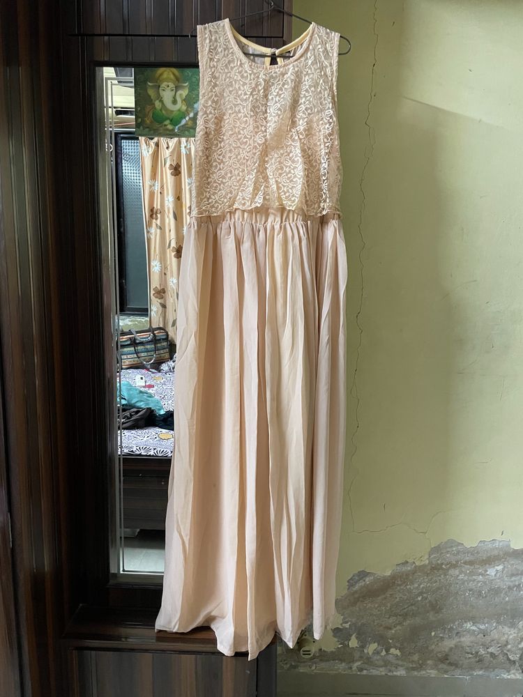 Nude shade Long Maxi Gown With Net Details