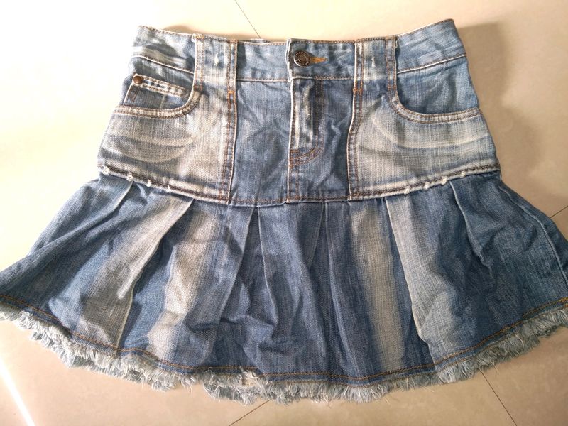 Cute Pleated Denim Skirt