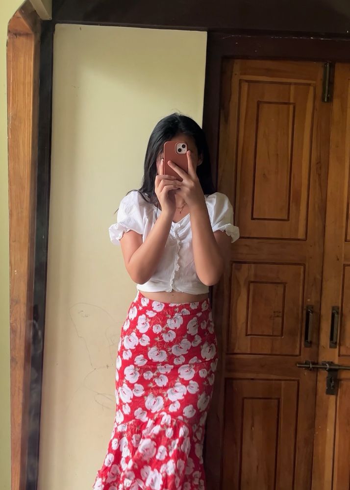 Printed Red Floral Skirt