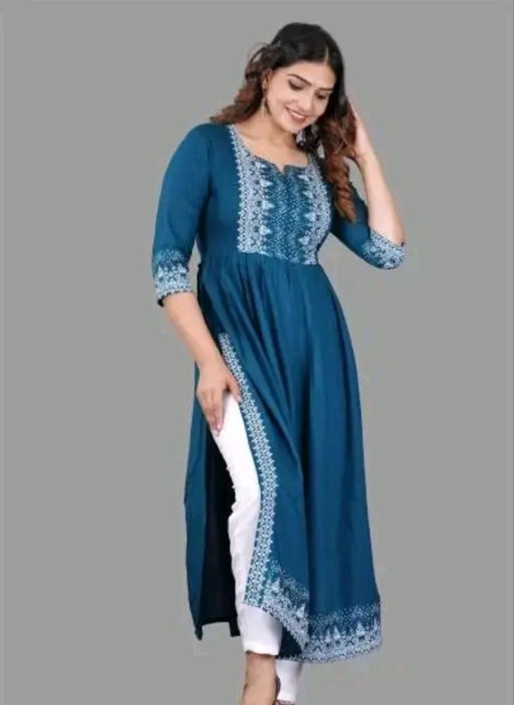 Sell Offer On Naira Cut Teal Blue Embroidered Kurt