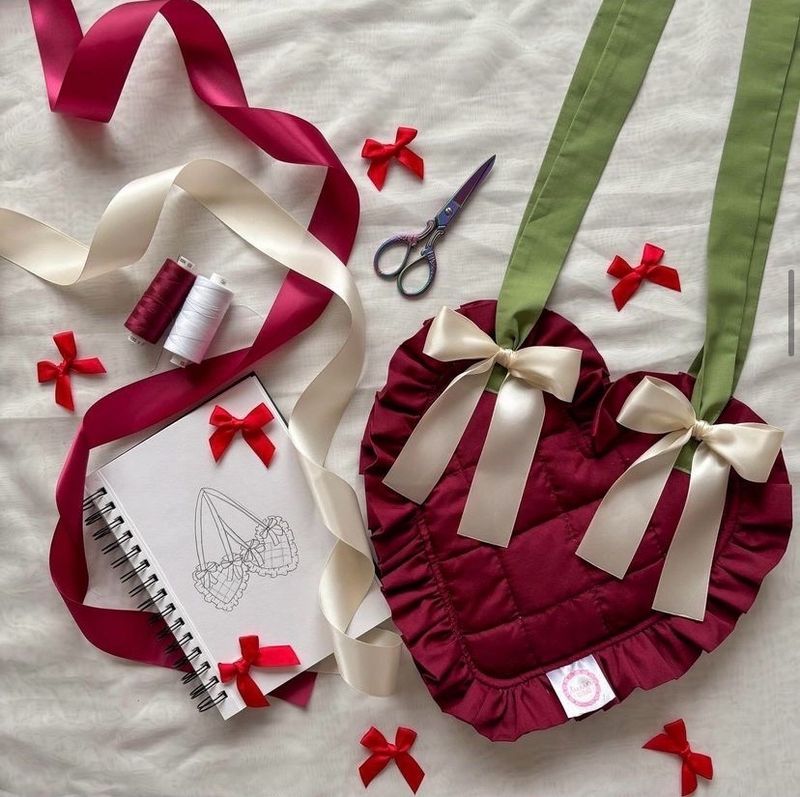 Aesthetic Coquette Cherry Red Heart Bag Crop