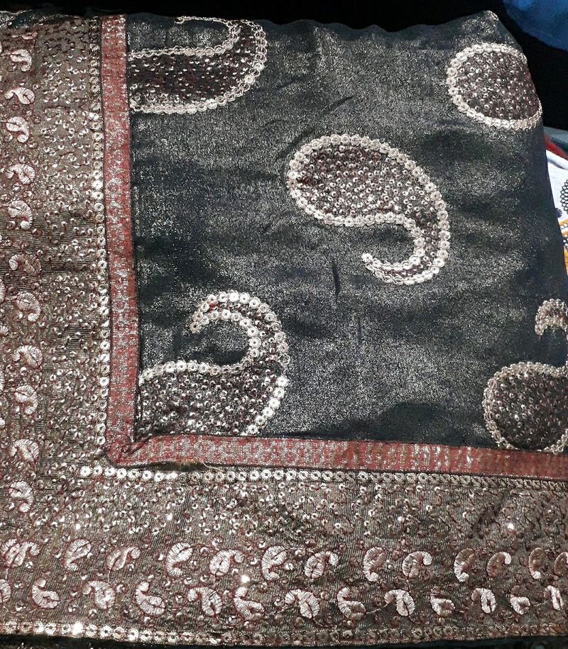 Charcoal Colour saree With Heavy Embroidery