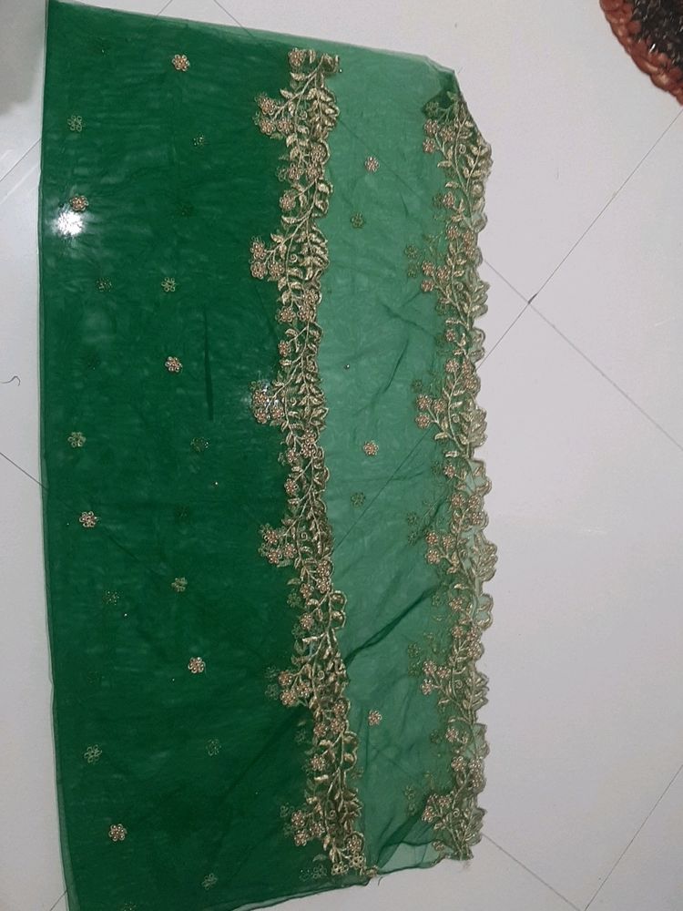 New Darkgreen Cutwork  Net Duppata