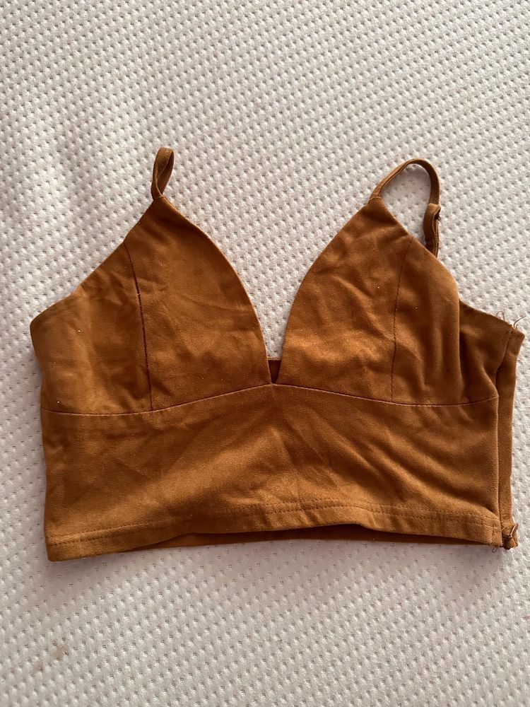 Brown Velvety Crop Top