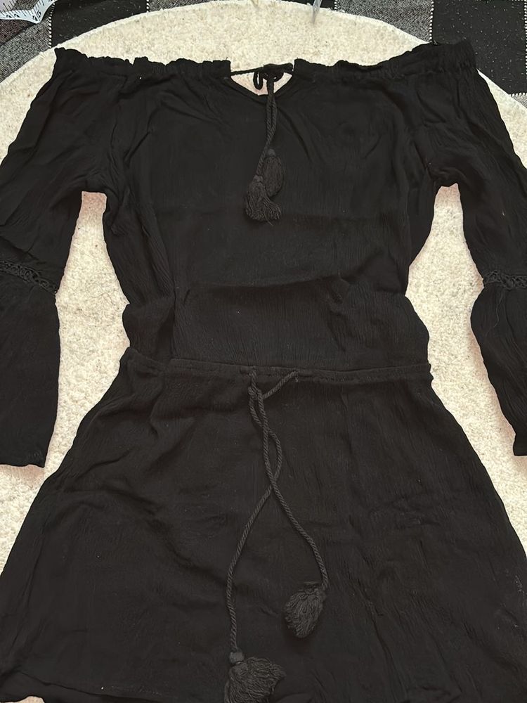 Black Off Shoulder Playsuit