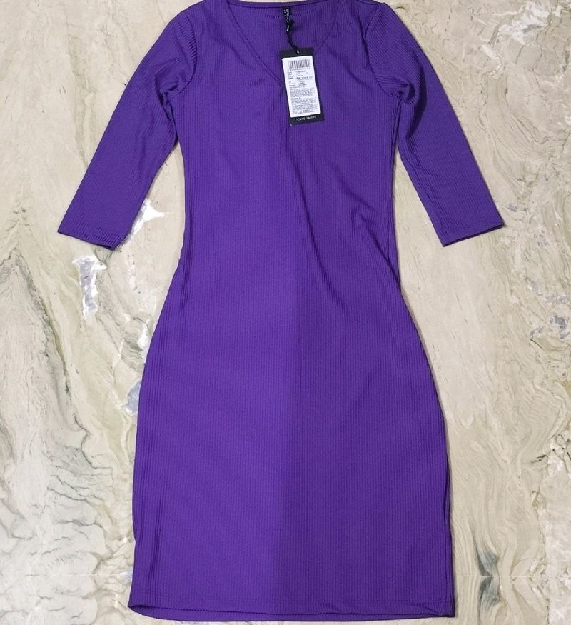 Tokyo Talkies Women Ribbed Purple Dress.