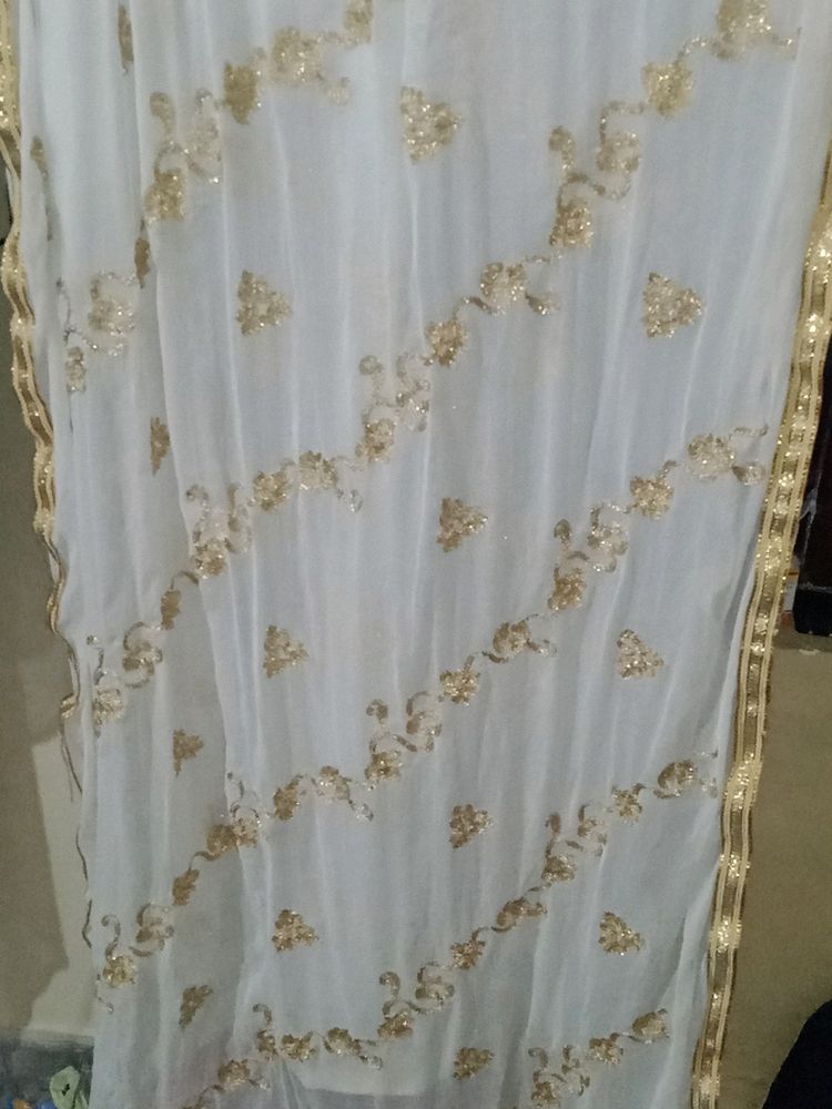 White Dupatta With Goldenings Free