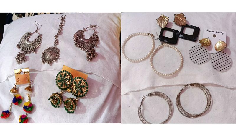 Combo Of 7 Earrings+One Pair earrings And Mangtika