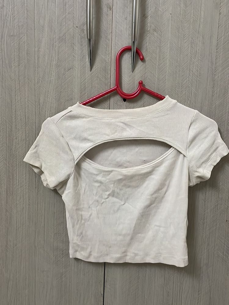 Cut-out Neck White Top