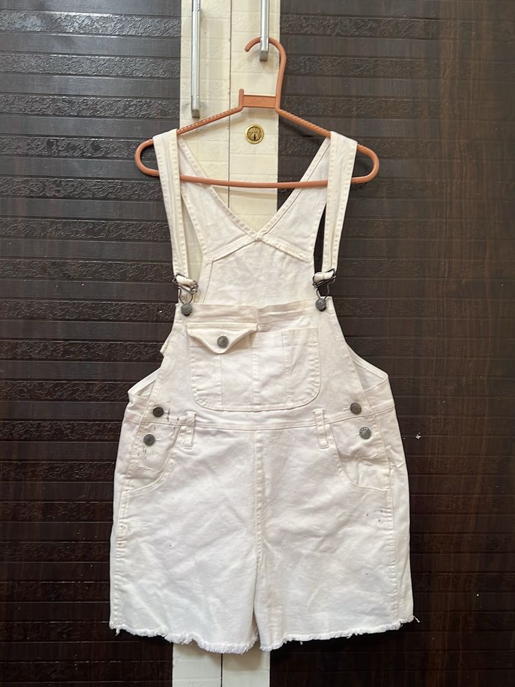 Short Off White Dungaree For Women