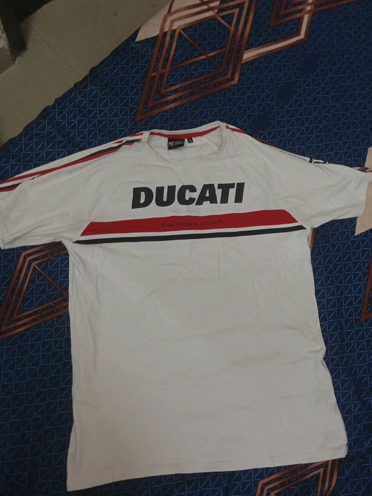 Ducati Men Round Neck Cotton Blend White T-shirt