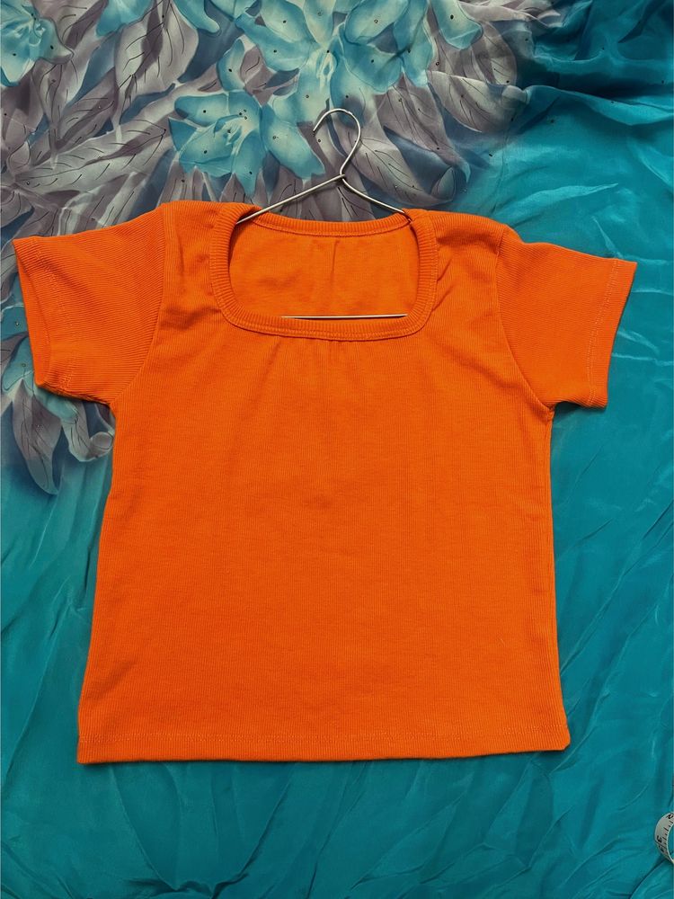 Orange Square Neck Tee